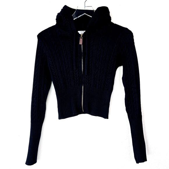 Frankies Bikinis Cable Knit Cardigan Sweater Jacket Full Zip Up Hoodie Black XS - Picture 1 of 4